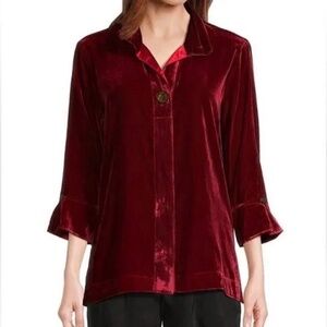 NWT John Mark Elegant Ruby Red Women's Plus Size Stretch Velvet Tunic Top